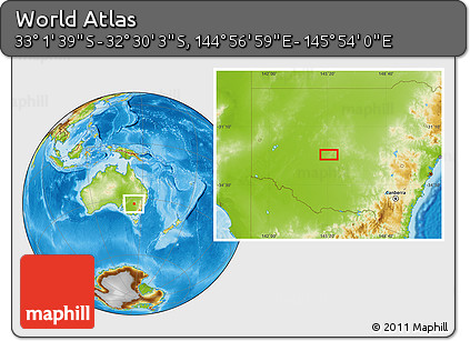 Physical Location Map of the Area around 32° 45' 51" S, 145° 25' 30" E