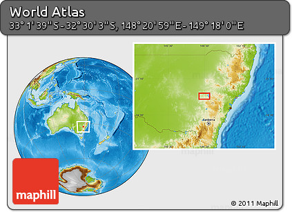 Physical Location Map of the Area around 32° 45' 51" S, 148° 49' 29" E