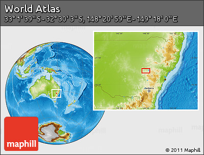 Physical Location Map of the Area around 32° 45' 51" S, 148° 49' 29" E