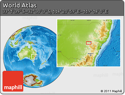 Physical Location Map of the Area around 32° 45' 51" S, 148° 49' 29" E