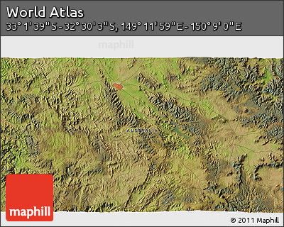 Satellite 3D Map of the Area around 32° 45' 51" S, 149° 40' 30" E