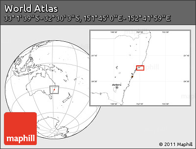 Blank Location Map of the Area around 32° 45' 51" S, 152° 13' 29" E