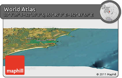 Satellite Panoramic Map of the Area around 32° 45' 51" S, 152° 13' 29" E