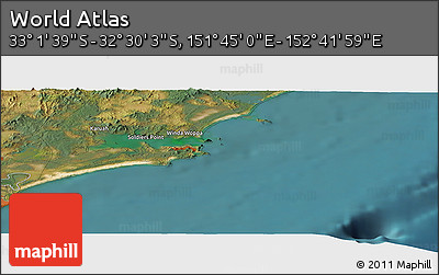 Satellite Panoramic Map of the Area around 32° 45' 51" S, 152° 13' 29" E