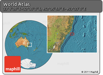 Satellite Location Map of the Area around 32° 45' 51" S, 153° 4' 29" E