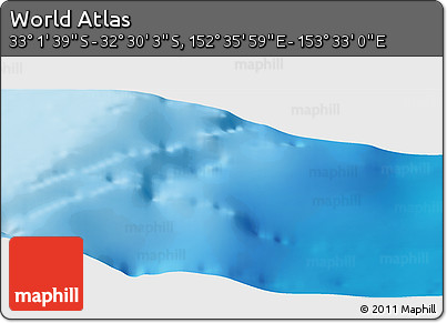 Physical Panoramic Map of the Area around 32° 45' 51" S, 153° 4' 29" E