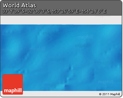 Physical 3D Map of the Area around 32° 45' 51" S, 153° 55' 30" E