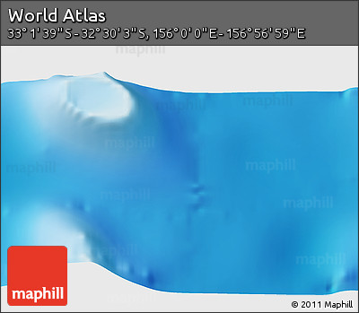 Physical 3D Map of the Area around 32° 45' 51" S, 156° 28' 29" E