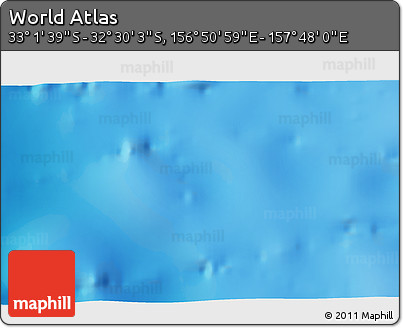 Physical 3D Map of the Area around 32° 45' 51" S, 157° 19' 29" E