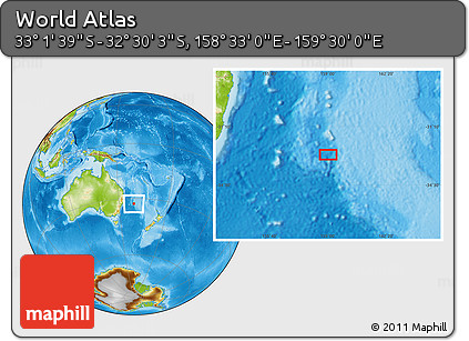 Physical Location Map of the Area around 32° 45' 51" S, 159° 1' 30" E