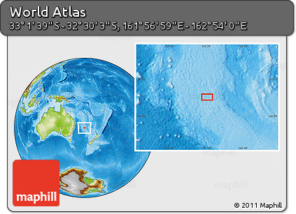 Physical Location Map of the Area around 32° 45' 51" S, 162° 25' 30" E