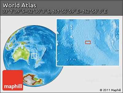 Physical Location Map of the Area around 32° 45' 51" S, 162° 25' 30" E