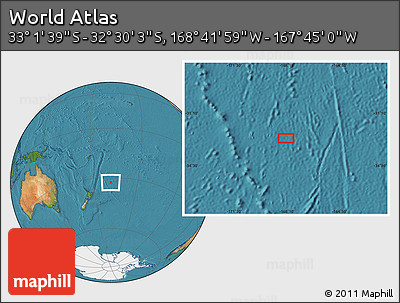 Satellite Location Map of the Area around 32° 45' 51" S, 168° 13' 29" W
