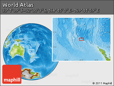 Physical Location Map of the Area around 32° 45' 51" S, 169° 13' 29" E