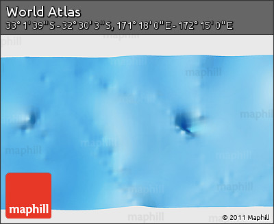 Physical 3D Map of the Area around 32° 45' 51" S, 171° 46' 30" E