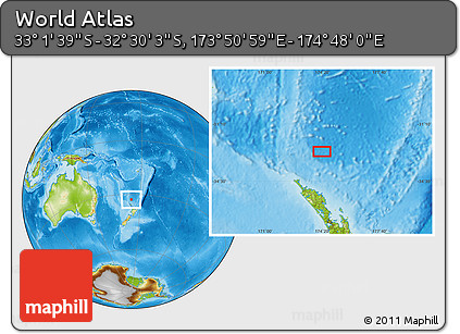 Physical Location Map of the Area around 32° 45' 51" S, 174° 19' 29" E