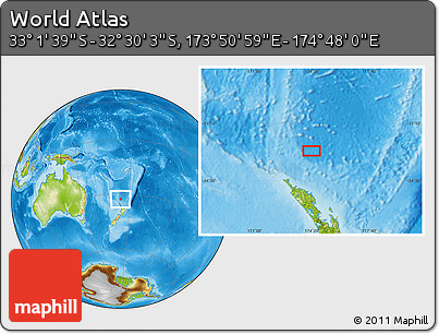 Physical Location Map of the Area around 32° 45' 51" S, 174° 19' 29" E