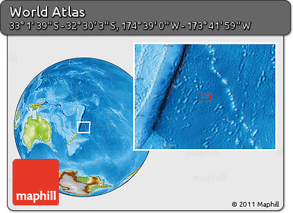 Physical Location Map of the Area around 32° 45' 51" S, 174° 10' 30" W