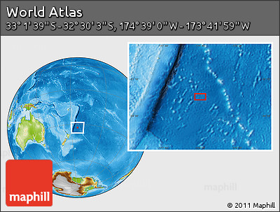 Physical Location Map of the Area around 32° 45' 51" S, 174° 10' 30" W