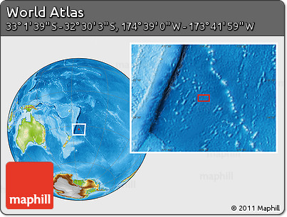 Physical Location Map of the Area around 32° 45' 51" S, 174° 10' 30" W