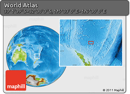 Physical Location Map of the Area around 32° 45' 51" S, 176° 1' 30" E