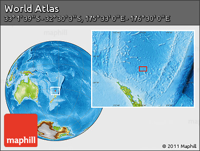 Physical Location Map of the Area around 32° 45' 51" S, 176° 1' 30" E