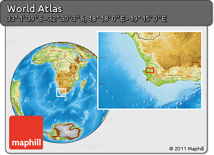 Physical Location Map of the Area around 32° 45' 51" S, 18° 46' 29" E