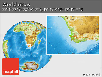Physical Location Map of the Area around 32° 45' 51" S, 18° 46' 29" E