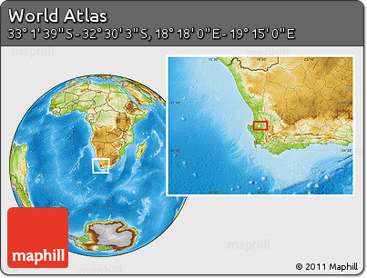 Physical Location Map of the Area around 32° 45' 51" S, 18° 46' 29" E