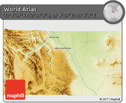 Physical 3D Map of the Area around 32° 45' 51" S, 19° 37' 30" E