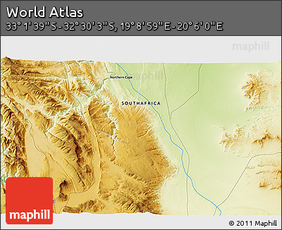 Physical 3D Map of the Area around 32° 45' 51" S, 19° 37' 30" E