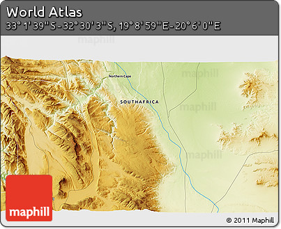 Physical 3D Map of the Area around 32° 45' 51" S, 19° 37' 30" E
