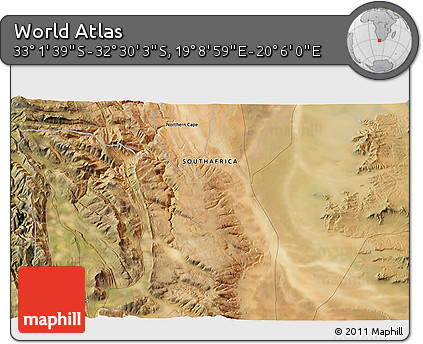 Satellite 3D Map of the Area around 32° 45' 51" S, 19° 37' 30" E