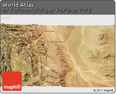 Satellite 3D Map of the Area around 32° 45' 51" S, 19° 37' 30" E