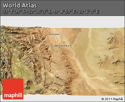 Satellite 3D Map of the Area around 32° 45' 51" S, 19° 37' 30" E