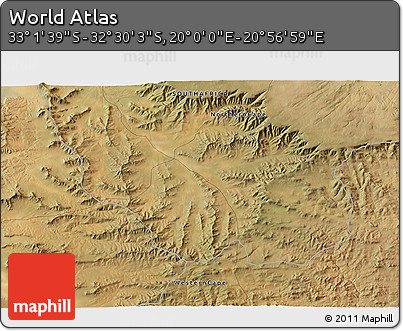 Satellite 3D Map of the Area around 32° 45' 51" S, 20° 28' 30" E