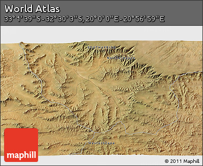 Satellite 3D Map of the Area around 32° 45' 51" S, 20° 28' 30" E