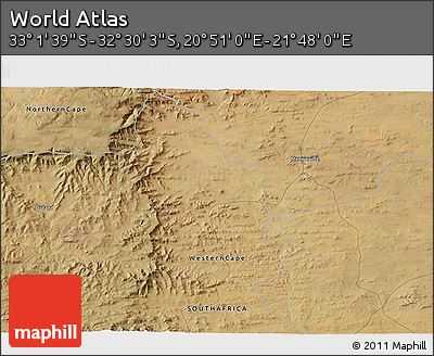 Satellite 3D Map of the Area around 32° 45' 51" S, 21° 19' 30" E