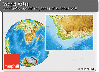 Physical Location Map of the Area around 32° 45' 51" S, 21° 19' 30" E