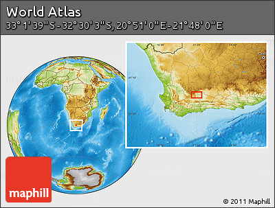 Physical Location Map of the Area around 32° 45' 51" S, 21° 19' 30" E
