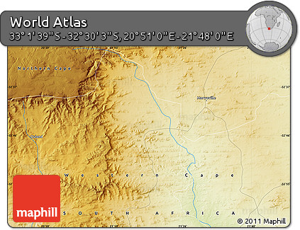 Physical Map of the Area around 32° 45' 51" S, 21° 19' 30" E