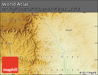 Physical Map of the Area around 32° 45' 51" S, 21° 19' 30" E