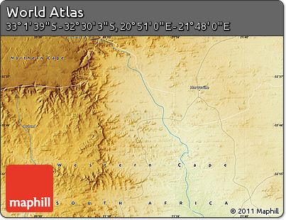 Physical Map of the Area around 32° 45' 51" S, 21° 19' 30" E