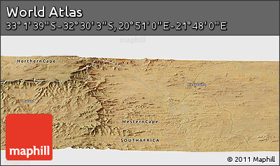 Satellite Panoramic Map of the Area around 32° 45' 51" S, 21° 19' 30" E