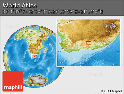Physical Location Map of the Area around 32° 45' 51" S, 23° 52' 30" E