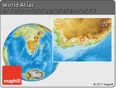 Physical Location Map of the Area around 32° 45' 51" S, 23° 52' 30" E