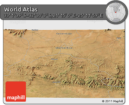 Satellite 3D Map of the Area around 32° 45' 51" S, 24° 43' 30" E