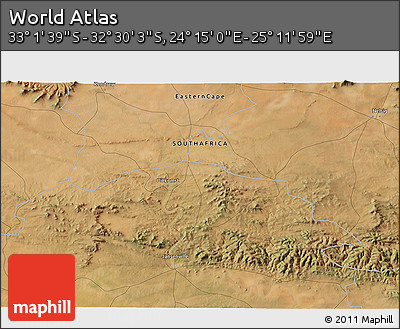 Satellite 3D Map of the Area around 32° 45' 51" S, 24° 43' 30" E