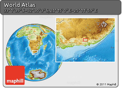 Physical Location Map of the Area around 32° 45' 51" S, 24° 43' 30" E