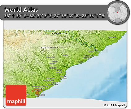 Physical 3D Map of the Area around 32° 45' 51" S, 28° 7' 30" E